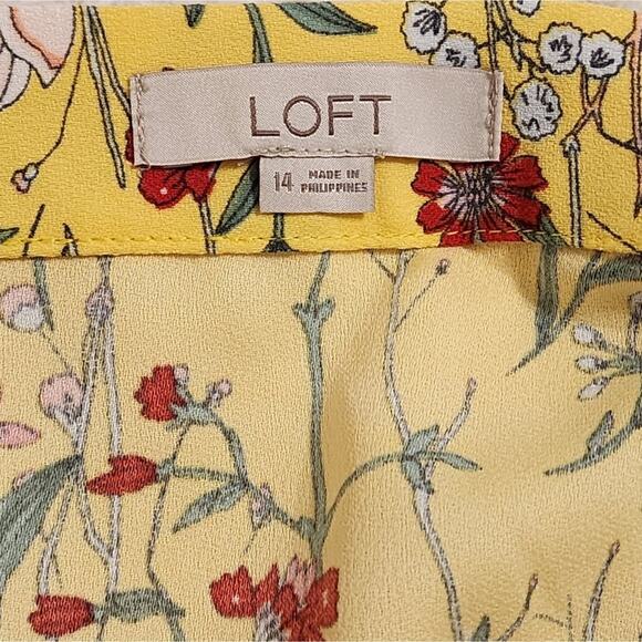 Loft yellow,‎ pink, and green midi floral tied waist wrap shirt size 14 - Picture 9 of 11